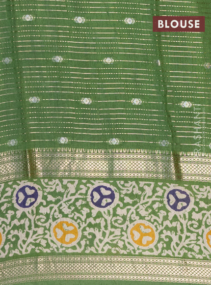 Assam silk saree blue and green with allover zari weaves and rettapet zari woven batik printed border