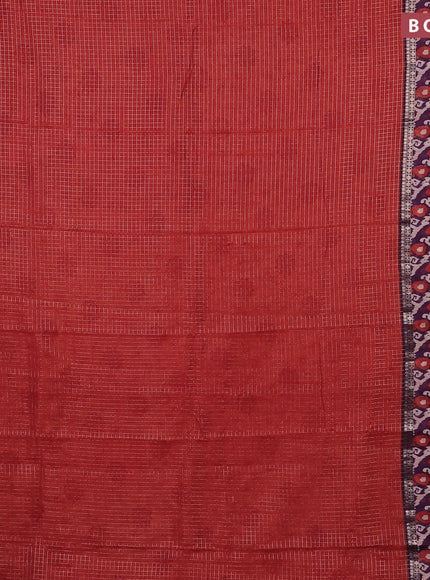 Assam silk saree orange and violet with allover zari checked pattern and rettapet zari woven ikat printed border