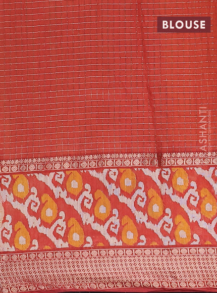 Assam silk saree mango yellow and orange with allover zari checked pattern and rettapet zari woven ikat printed border