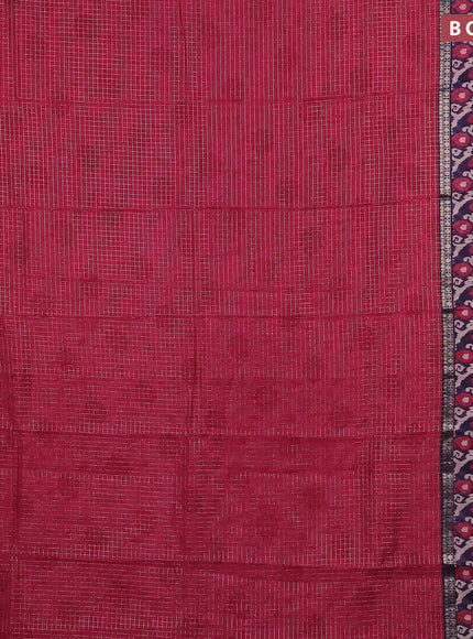 Assam silk saree pink and deep violet with allover zari checked pattern and rettapet zari woven ikat printed border