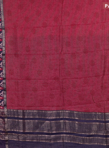 Assam silk saree pink and deep violet with allover zari checked pattern and rettapet zari woven ikat printed border