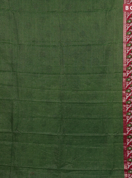 Assam silk saree green and red with allover zari checked pattern and rettapet zari woven ikat printed border