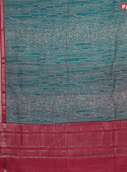 Assam silk saree teal green shade and pink with allover zari checked pattern & prints and rettapet zari woven printed border