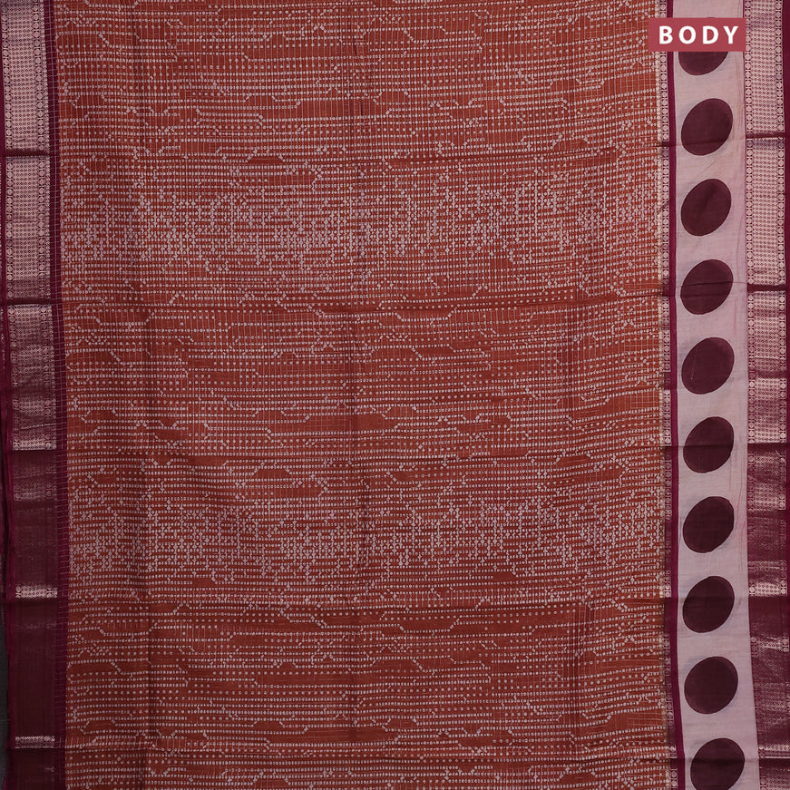 Assam silk saree orange and maroon with allover zari checked pattern & prints and rettapet zari woven printed border