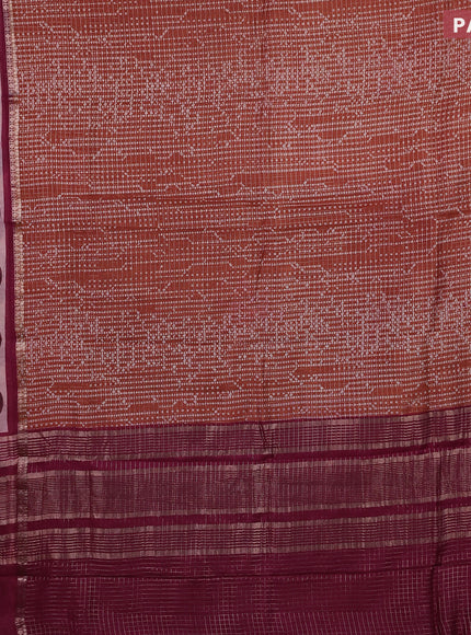 Assam silk saree orange and maroon with allover zari checked pattern & prints and rettapet zari woven printed border