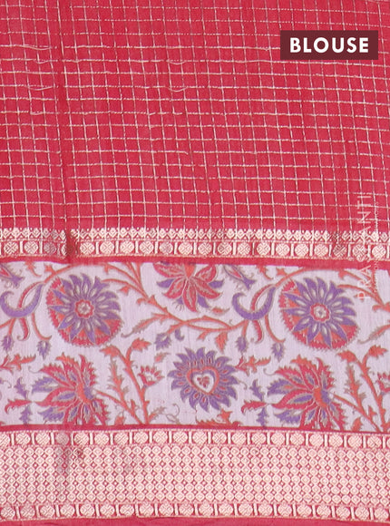 Assam silk saree orange and maroon with allover zari checked pattern and rettapet zari woven kalamkari printed border