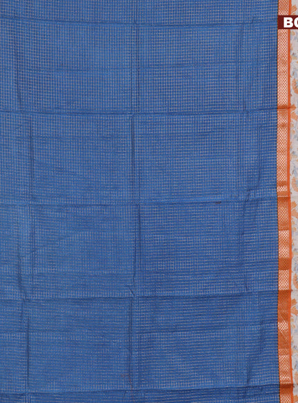 Assam silk saree peacock blue and orange with allover zari checked pattern and rettapet zari woven ikat printed border