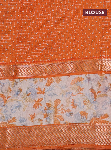 Assam silk saree peacock blue and orange with allover zari checked pattern and rettapet zari woven ikat printed border