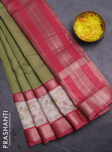 Assam silk saree pastel green and pink shade with allover zari checked pattern and rettapet zari woven ikat printed border