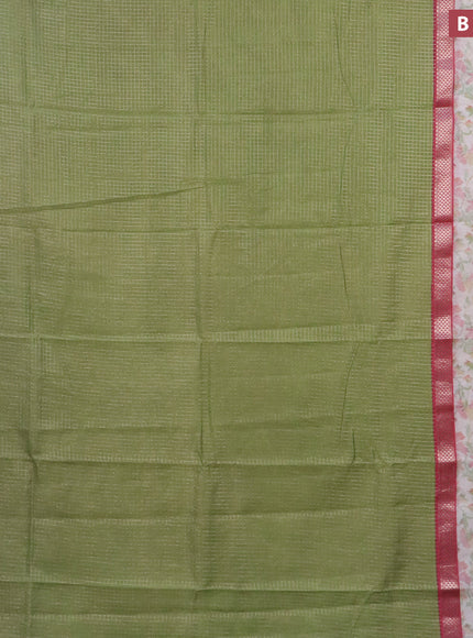 Assam silk saree pastel green and pink shade with allover zari checked pattern and rettapet zari woven ikat printed border