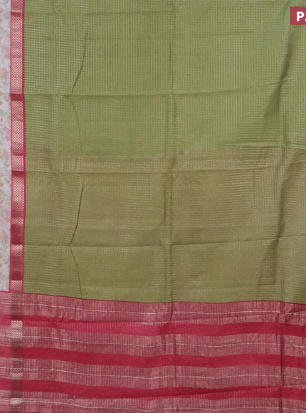 Assam silk saree pastel green and pink shade with allover zari checked pattern and rettapet zari woven ikat printed border