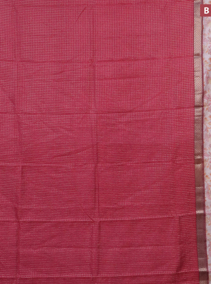 Assam silk saree pink and pastel maroon shade with allover zari checked pattern and rettapet zari woven ikat printed border