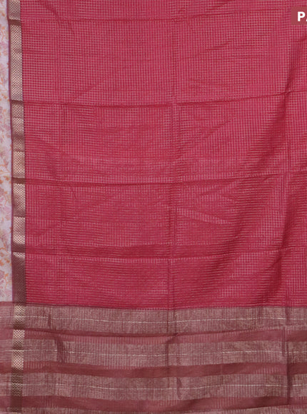 Assam silk saree pink and pastel maroon shade with allover zari checked pattern and rettapet zari woven ikat printed border