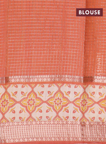 Assam silk saree mango yellow and rust shade with allover zari checked pattern and rettapet zari woven printed border