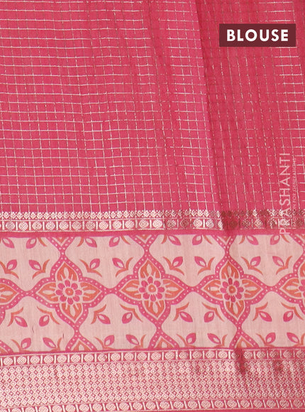 Assam silk saree orange and pink with allover zari checked pattern and rettapet zari woven printed border