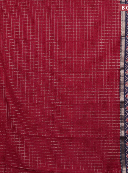 Assam silk saree red and blue with allover zari checked pattern and rettapet zari woven ikat printed border