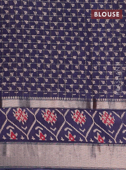 Assam silk saree red and blue with allover zari checked pattern and rettapet zari woven ikat printed border