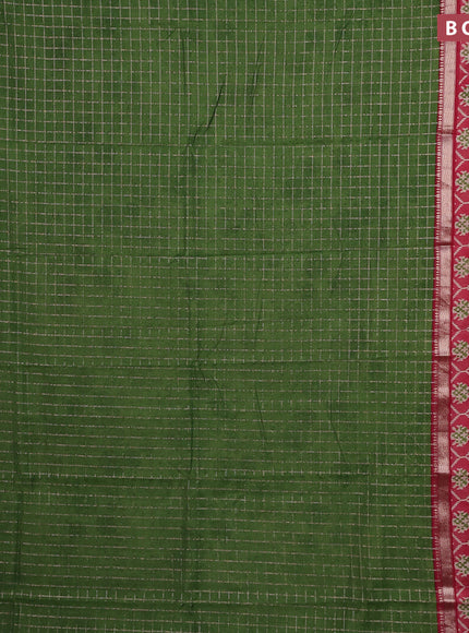 Assam silk saree green and red with allover zari checked pattern and rettapet zari woven ikat printed border