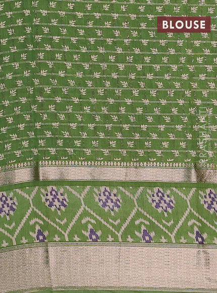 Assam silk saree blue and green with allover zari checked pattern and rettapet zari woven ikat printed border