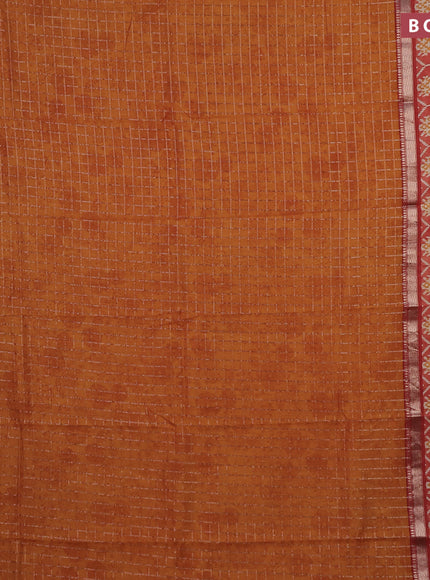 Assam silk saree mustard yellow and orange with allover zari checked pattern and rettapet zari woven ikat printed border