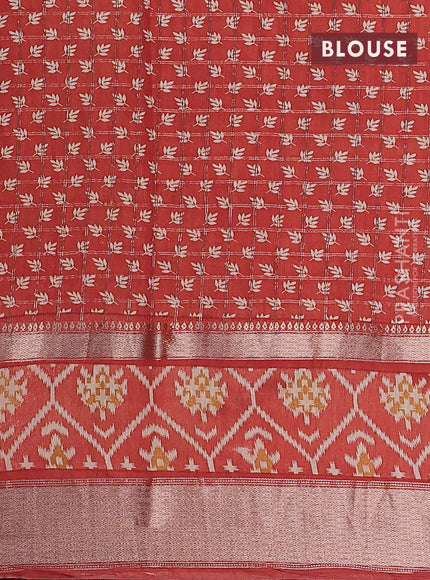 Assam silk saree mustard yellow and orange with allover zari checked pattern and rettapet zari woven ikat printed border