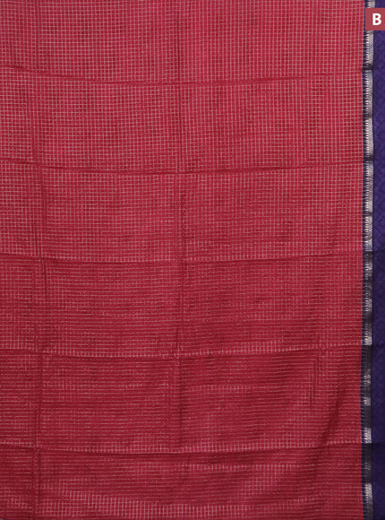 Assam silk saree reedish pink and blue with allover zari checked pattern and rettapet zari woven ikat printed border