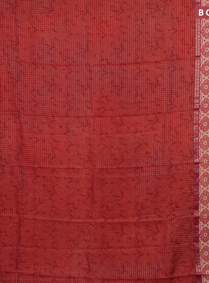 Assam silk saree orange and pink with allover zari checked pattern and rettapet zari woven ajrakh printed border