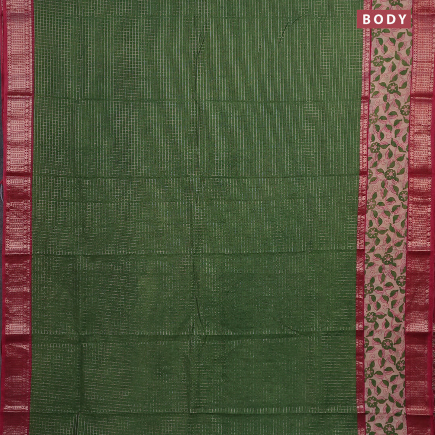 Assam silk saree green and pink shade with allover zari checked pattern and rettapet zari woven printed border