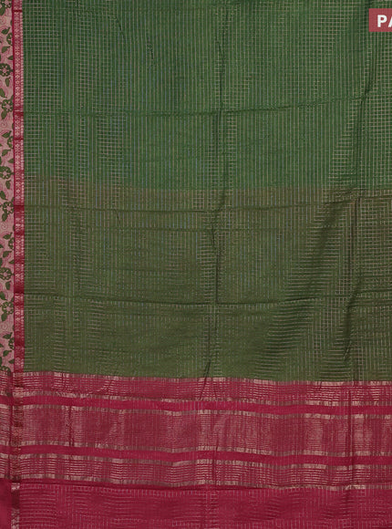 Assam silk saree green and pink shade with allover zari checked pattern and rettapet zari woven printed border