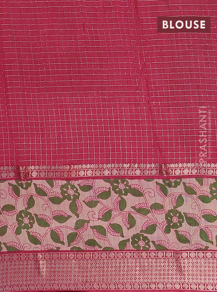 Assam silk saree green and pink shade with allover zari checked pattern and rettapet zari woven printed border