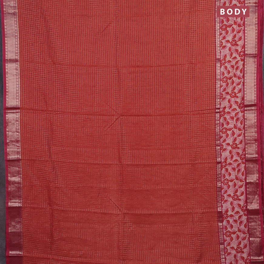 Assam silk saree orange and pink with allover zari checked pattern and rettapet zari woven printed border