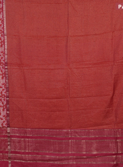 Assam silk saree orange and pink with allover zari checked pattern and rettapet zari woven printed border