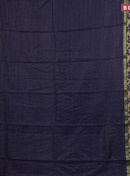 Assam silk saree blue and green with allover zari checked pattern and rettapet zari woven printed border