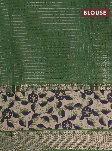 Assam silk saree blue and green with allover zari checked pattern and rettapet zari woven printed border