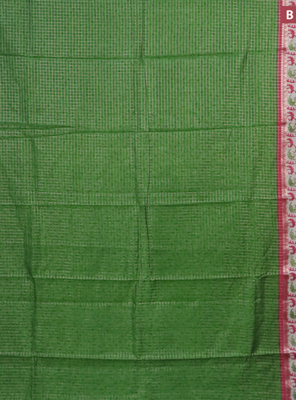 Assam silk saree green and pink with allover zari checked pattern and rettapet zari woven printed border