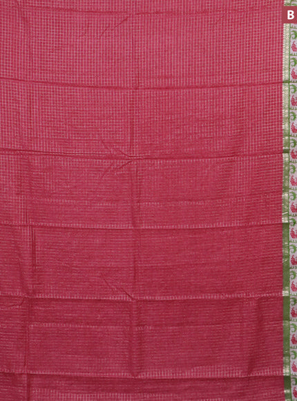 Assam silk saree pink and green with allover zari checked pattern and rettapet zari woven printed border