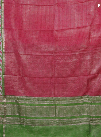 Assam silk saree pink and green with allover zari checked pattern and rettapet zari woven printed border