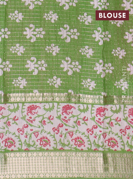 Assam silk saree pink and green with allover zari checked pattern and rettapet zari woven printed border