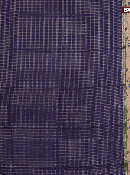 Assam silk saree blue and green with allover zari checked pattern and rettapet zari woven floral printed border