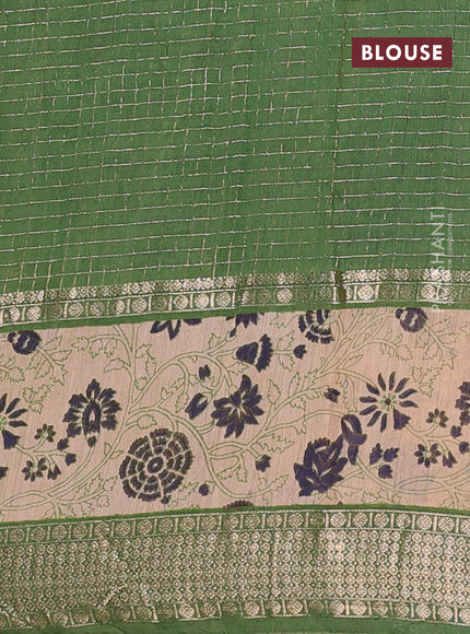 Assam silk saree blue and green with allover zari checked pattern and rettapet zari woven floral printed border