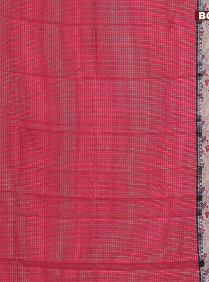 Assam silk saree pink and blue with allover zari checked pattern and rettapet zari woven floral printed border