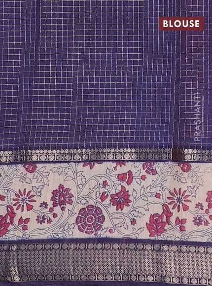 Assam silk saree pink and blue with allover zari checked pattern and rettapet zari woven floral printed border