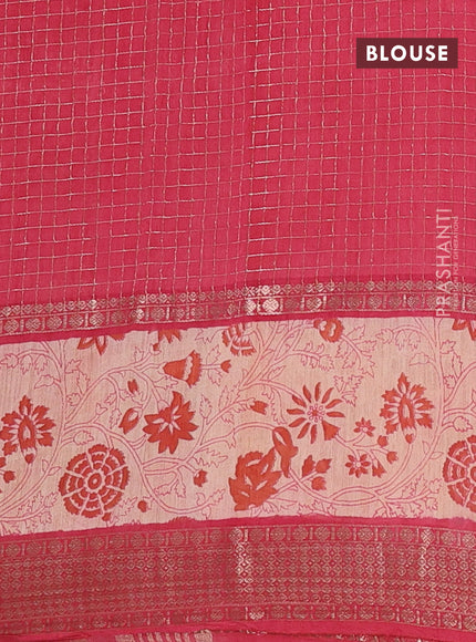 Assam silk saree orange and pink with allover zari checked pattern and rettapet zari woven floral printed border