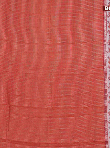 Assam silk saree orange and pink with allover zari checked pattern and rettapet zari woven floral printed border