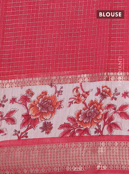 Assam silk saree orange and pink with allover zari checked pattern and rettapet zari woven floral printed border