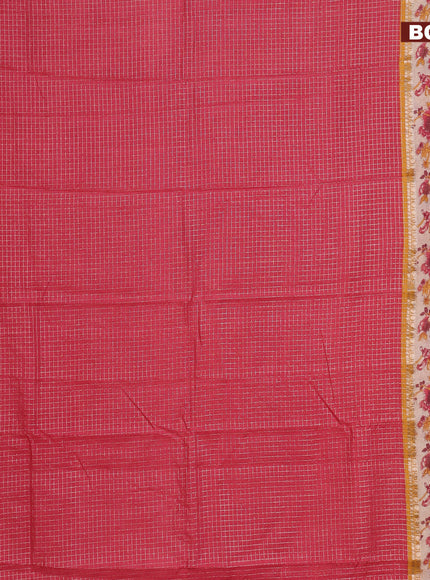 Assam silk saree pink and mustard yellow with allover zari checked pattern and rettapet zari woven floral printed border