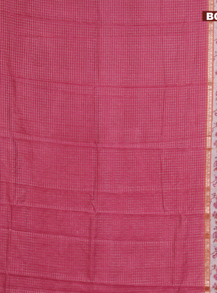 Assam silk saree pink and orange with allover zari checked pattern and rettapet zari woven floral printed border