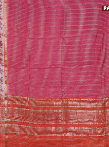 Assam silk saree pink and orange with allover zari checked pattern and rettapet zari woven floral printed border