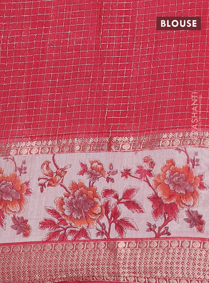 Assam silk saree orange and pink with allover zari checked pattern and rettapet zari woven floral printed border