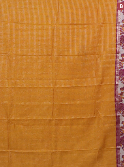 Assam silk saree mustard yellow and maroon shade with allover zari checked pattern and rettapet zari woven floral printed border